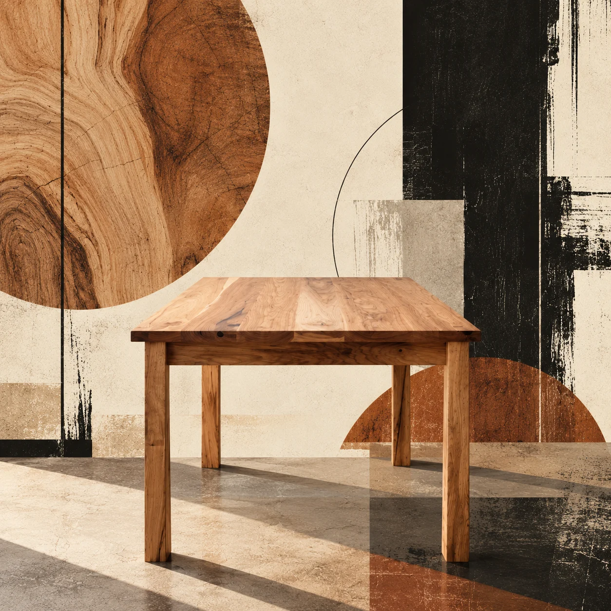 The Hickory Dining Table set for a meal in a dining room.