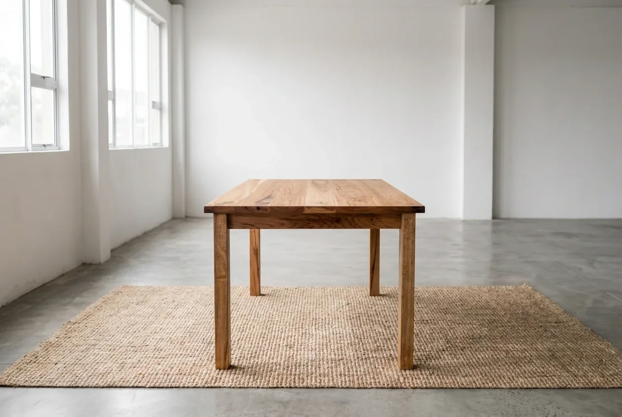 The Hickory Dining Table set for a meal in a dining room.